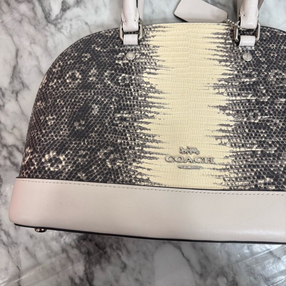 COACH MINI SIERRA EMBOSSED LEATHER SATCHEL grey cream purse handbag - Picture 9 of 10